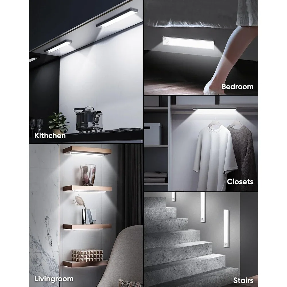 Under Cabinet Lighting, 5 Pack 10 Inch Rechargeable Motion Sensor Night Lights